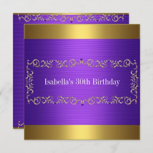 パープルエレガント&金ゴールドジュエル誕生日イベント 招待状 (正面/裏面)