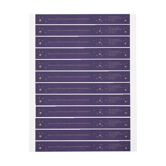 パープルエレガント+金ゴールドスターズ周回住所 シール ラップアラウンドラベル (シート)