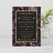 パープルエレガント&金ゴールドバラフローラルパタ結婚ーン 招待状 (スタンド正面)