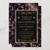 パープルエレガント&金ゴールドバラフローラルパタ結婚ーン 招待状 (正面/裏面)