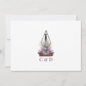 パープルエレガント&金ゴールドフローラウィッカハンドスティング セーブザデート (裏面)