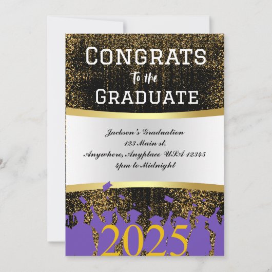パープルエレガント&金ゴールド卒業パーティー招待状 シーズンカード (正面)