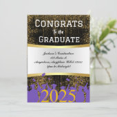 パープルエレガント&金ゴールド卒業パーティー招待状 シーズンカード (スタンド正面)