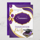 パープルエレガント&金ゴールド卒業パーティー招待状 招待状 (正面/裏面)