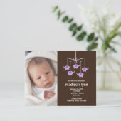 パープルエレファンツベビーガール誕生アヌセメント 招待状 (スタンド正面)