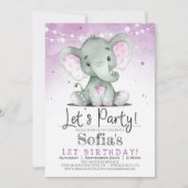 パープルエレファントガールバースデーパーティーの招待 招待状 (正面)