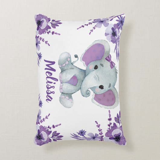 パープルエレファントガール名前をカスタムする枕 アクセントクッション (正面(垂直))