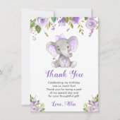 パープルエレファントガール誕生日パーティリトルピーナッツ サンキューカード (正面)