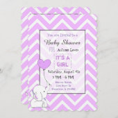 パープルエレファントテミードベビーシャワー招待状 招待状 (正面/裏面)