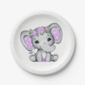 パープルエレファントプレート4ベビーシャワー、誕生日バラ ペーパープレート (正面)