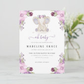 パープルエレファントベビーガールベビーシャワー招待状 招待状 (スタンド正面)