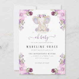 パープルエレファントベビーガールベビーシャワー招待状 招待状