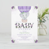 パープルエレファントホットエアバルーンフローラベビーシャワー 招待状 (スタンド正面)