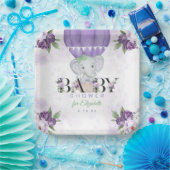 パープルエレファントホットエアバルーン赤ちゃんシャワー ペーパープレート (パーティー)