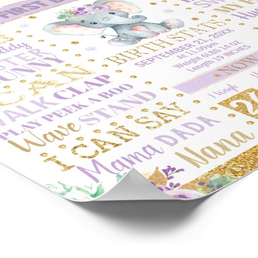 パープルエレファント1st誕生日マイルストーン誕生統計 ポスター (角)