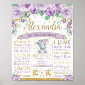 パープルエレファント1st誕生日マイルストーン誕生統計 ポスター (正面)