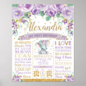 パープルエレファント1st誕生日マイルストーン誕生統計 ポスター (正面)