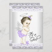 パープルエンジェルベイビーシャワー招待状 招待状 (正面/裏面)