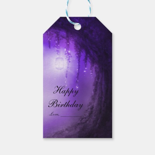 パープルエンチャントフォレストファンタジー結婚式の引き出物 ギフトタグ (正面)