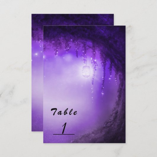 パープルエンchanted Forest ウェディングテーブルナンバーカード 招待状 (正面/裏面)