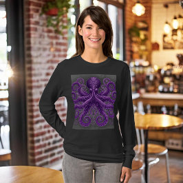 パープルオクトパス ヴィクトリアンスチームパンク クラーケン Tシャツ