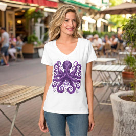 パープルオクトパス ヴィクトリアン スチームパンク クラーケン Tシャツ