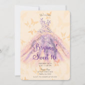 パープルオレンジの蝶のダンスドレス スイート16パーティー 招待状 (正面)