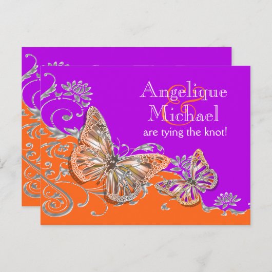 パープルオレンジの誕生日 結婚記念日 案内ポストカード (正面/裏面)