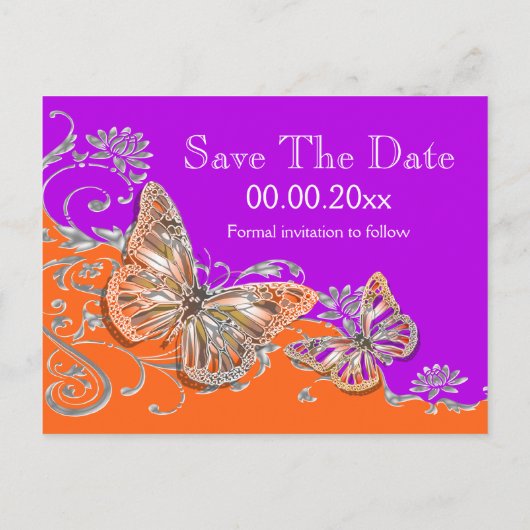 パープルオレンジの誕生日 結婚記念日 案内ポストカード (裏面)