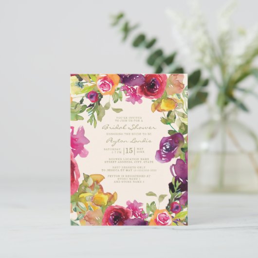 パープルオレンジイエローフローラブライダルシャワー 招待状 (スタンド正面)
