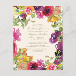 パープルオレンジイエローフローラブライダルシャワー 招待状