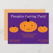 パープルオレンジカボチャハローウィンパーティ招待状 インビテーションポストカード (正面/裏面)
