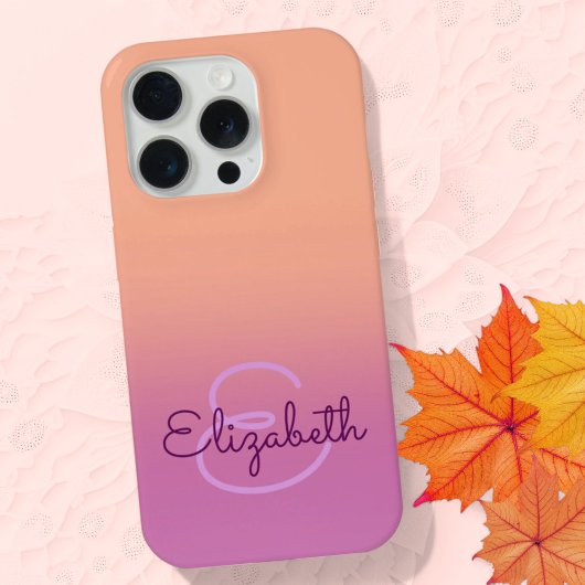 パープルオレンジグラデーションイニシャルモノグラム iPhoneケース