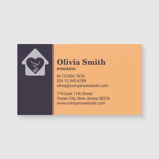 パープルオレンジナースホーム気にビジネスカードマグネット (正面)