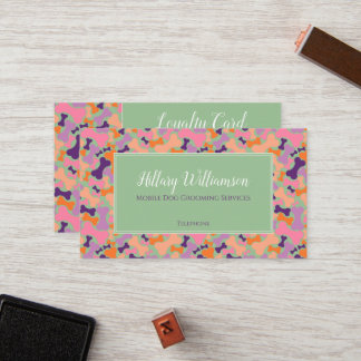 パープルオレンジピンクドッグボーンペットグルーミングサービス ロイヤリティカード
