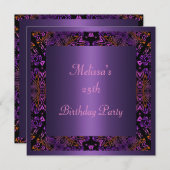 パープルオレンジピンク抽象芸術招待状誕生日パーティー 招待状 (正面/裏面)