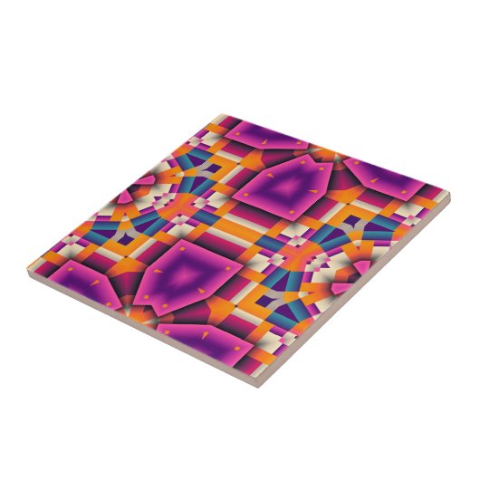 パープルオレンジファンキー万華鏡のように千変万化するパターンモザイク タイル (側面)