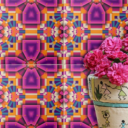 パープルオレンジファンキー万華鏡のように千変万化するパターンモザイク タイル