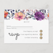パープルオレンジフローラウェディングRSVP インビテーションポストカード (正面)