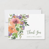 パープルオレンジフローラカスタムブライダルシャワーフラット サンキューカード (正面)