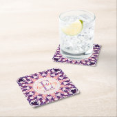 パープルオレンジブルーベルサンモノグラム紙コースター スクエアペーパーコースター (インサイチュ)