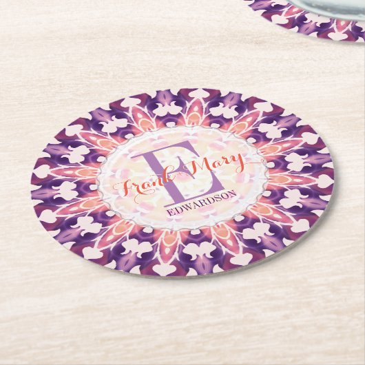 パープルオレンジブルーベルサンモノグラム紙コースター スクエアペーパーコースター (アングル)