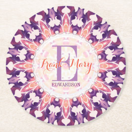 パープルオレンジブルーベルサンモノグラム紙コースター スクエアペーパーコースター