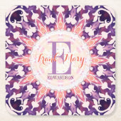 パープルオレンジブルーベルサンモノグラム紙コースター スクエアペーパーコースター (正面)