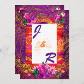 パープルオレンジペイズリーフローラ結婚式招待状 招待状 (正面/裏面)