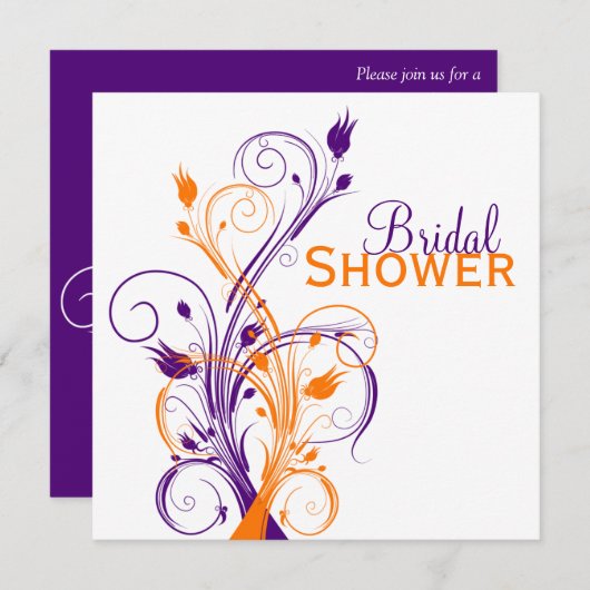 パープルオレンジホワイトフローラブライダルシャワー招待状 招待状 (正面/裏面)