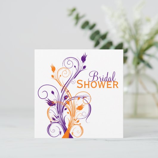 パープルオレンジホワイトフローラブライダルシャワー招待状 招待状 (スタンド正面)