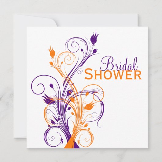 パープルオレンジホワイトフローラブライダルシャワー招待状 招待状 (正面)