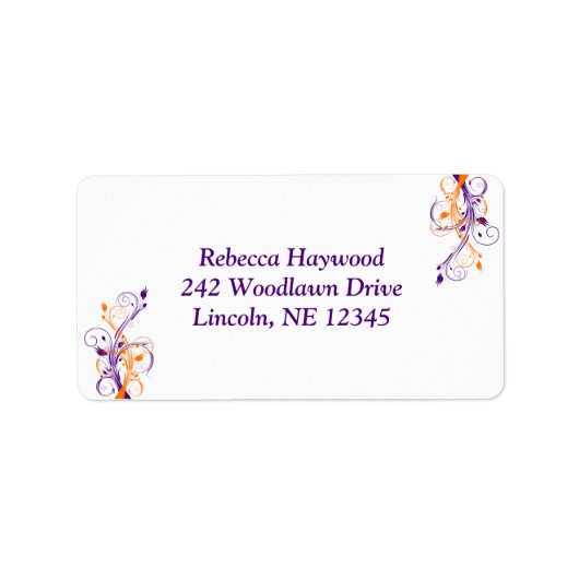 パープルオレンジホワイトフローラ差出人住所ラベル2 ラベル (正面)