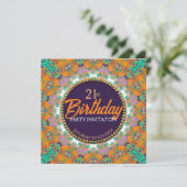 パープルオレンジミントカラフル21歳の誕生日パーティー 招待状 (スタンド正面)